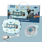 Fiambrera Térmica, Contenedor Térmico de Alimentos, con Compartimento y Cuchara, Sellada y Aislada de Acero Inoxidable Fiambrera de Dibujos Animados A Prueba de Fugas Para Niños, Adecuada(Azul)