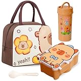 GlibberToy Capybara Bolsa De Almuerzo Para Niños y Fiambrera Para Niños Con Botella,Animales De Dibujos Animados Lunch Bag Reutilizable Con Aislamiento Para Viajes Picnic Escuela