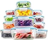 KICHLY - Recipientes de Vidrio para Conservar Alimentos - 12 Recipientes de Vidrio Tapers herméticos con tapas transparentes - aptos para lavavajillas, microondas, sin BPA