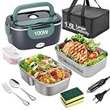 BYbrutek Lonchera eléctrica de 100 W, 1,5 L, de acero inoxidable extraíble, 3 en 1, lonchera portátil con calefacción, 12 V/24 V/220 V, caja de calor aislada para coche/camión/oficina/hogar (azul, 1,5