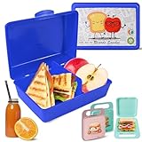 Mypicompany. Fiambrera Infantil Rectangular+2 Porta Sandwich Reutilizable con Asa. Loncheras para Niños con Dibujos Divertidos. Caja Almuerzo Infantil Libre de Bpa. (FIAMBRERA AZUL+2 SANDWICHERAS)