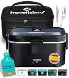 TRAVELISIMO - Fiambrera Electrica Extra Grande 1,8L - Taper Electrico para Comida 80W - Fiambrera Termica 3 en 1 12V/24V/220V - Fiambreras Comida Trabajo para Coche, Camión - Acero Inoxidable