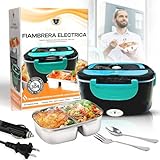 DAVANSU SUPER PACK Fiambrera Electrica 80W 4 en 1 + 7 ACCESORIOS | 12V/24V/220V~240V Calentador de Comida Portatil con Termo para Coche Camión, Trabajo 1.5L |Acero Inoxidable 304|Fiambrera termica