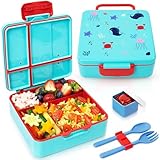 Sweety Fox Fiambrera Niños Colegio Océano con Cubiertos - Niños Colegio Válido para Microondas, Sin BPA, Limpieza Sencilla - Comidas Saludables y Divertidas desde los 3 Años