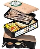 Umami Bento Lunch Box, 2 Recipiente 4 Cubiertos, Compartimentos Estilo Bento Box Japonés, Porta Alimentos Hermético, Microondas y Lavavajillas, Fiambrera Para Adultos, Zero Waste