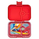 Yumbox Panino - Lonchera Bento a prueba de fugas, 4 compartimentos para niños y adultos, perfecta para almuerzo empaquetado en sándwich; compacta; porciones saludables (rojo rugido con bandeja de