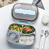 Fiambrera de acero inoxidable 304, con 4 compartimentos, con tenedor y cuchara, con vaso de postre, fiambrera bento de 1500 ml, fiambrera para comida, caja de desayuno, para senderismo, viajes,