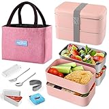 HOLIPOT Fiambrera, Bento Lunch Box Estilo Japonés con Bolsa Termica Porta Alimentos, Cuchara y Tenedor Para Adultos Niños