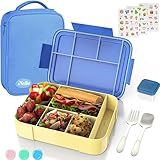 iNeibo Fiambrera Infantil con 6 Compartimentos, Fiambrera Niños Colegio a Prueba de Fugas con Bolsa de Almuerzo Anti Rotura, Pegatinas y Caja de Salsa, Fiambrera Niña Sin BPA Fiambrera Niños (Azul)