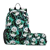 Mnsruu Mochila escolar de panda y bambú con fiambrera, 2 piezas, mochila escolar con bolsa de almuerzo para niños y niñas, multicolor, Talla única, Mochila para niños