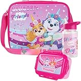 Get Trend Paw Patrol Bolsa Termica Infantil con Fiambrera Almuerzo Botella Agua Niños Set de 3 Piezas Bolsa Merienda Botellas Loncheras Material Escolar (Rosa Paw Patrol)
