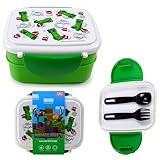 Puckator Fiambrera Bento con cubiertos y cierre de clip – Creeper y TNT – Minecraft