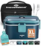 TRAVELISIMO - Fiambrera Electrica Extra Grande 1,8L - Taper Electrico para Comida 80W - Fiambrera Termica 3 en 1 12V/24V/220V - Fiambreras Comida Trabajo para Coche, Camión - Acero Inoxidable