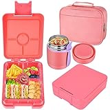 Itslife Fiambrera Bento Box para niños con 300ml Termo para Comida, compartimentos,Bolsas isotérmicas para el almuerzo,Lunchbox,Fiambrera ideal para guardería y escuela, Rosa