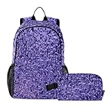 Amooorous Mochila con textura de vidrio esmerilado morado con bolsa de almuerzo, bolsa escolar y fiambrera, para niños de 9 a 10 años, Textura de vidrio esmerilado morado