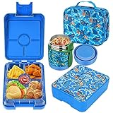 Itslife Fiambrera Bento Box para niños con 300ml Termo para Comida, compartimentos,Bolsas isotérmicas para el almuerzo,Lunchbox,Fiambrera ideal para guardería y escuela, Tiburón