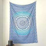 MOMOMUS Toalla de Playa Grande Antiarena - Pareo XL con Motivo Mandala - A Modo de Fina Manta de Pícnic para la Playa o Alfombra Ligera sin Arena - Azul, 135 x 210 cm