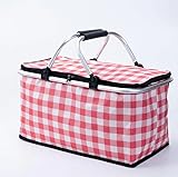 Cesta de picnic aislada con forro a prueba de fugas, gran capacidad de 26 litros para 12 adultos, cesta de picnic con asas resistentes para actividades al aire libre, viajes, playa, camping (rojo)